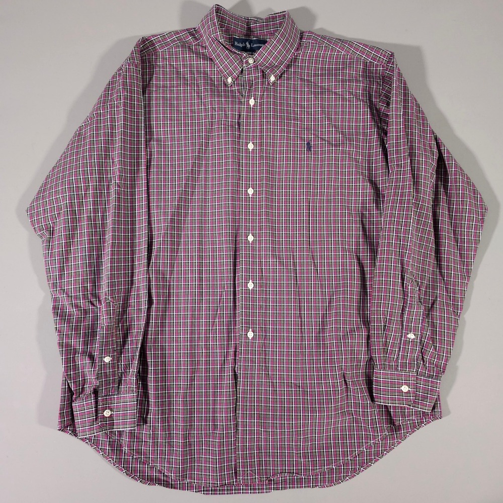 Ralph Lauren Button Down Shirt Mens XL Purple Plaid Classic Fit Long Sleeve